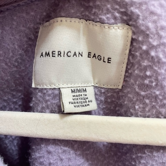 [M] American Eagle Fuzzy Lavender Purple 1/2 Zip Sweater w/ Neon Orange Trim - Picture 5 of 5